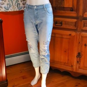 Womens distressed beaded jeans